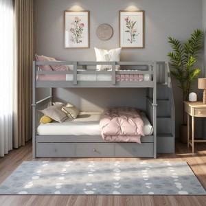 Merax Full Over Full Staircase Bunk Bed with Storage Shelves and Pull-Out Drawer - 1 of 4