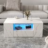 Modern Coffee Tables for Living Room, LED Coffee Table, Storage Coffee Table, Wood Center Table with 2 Drawers and Open Side Shelf, White - 2 of 4