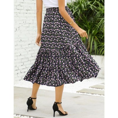 Garvee Maternity Dress Women's High Waist Floral Print Pleated Maxi Skirt Casual Flowy Swing A Line Long Skirts