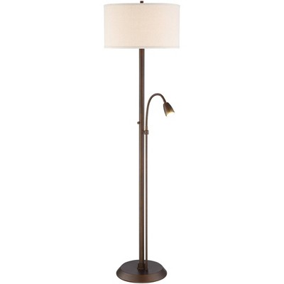 Adjustable Bronze Arc Floor Lamp with Gooseneck Reading Light
