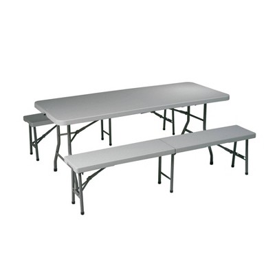3pc Folding Table and Bench Set Light Gray - OSP Home Furnishings