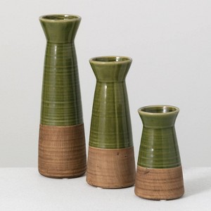 Sullivans Set of 3 Ceramic Vase 10"H 7.5"H & 5"H Green - 1 of 4