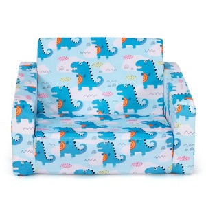 Tangkula 2-in-1 Convertible Kids Sofa Flip Open Couch w/Sturdy Sponge Construction&Velvet Fabric Light Blue - 1 of 4