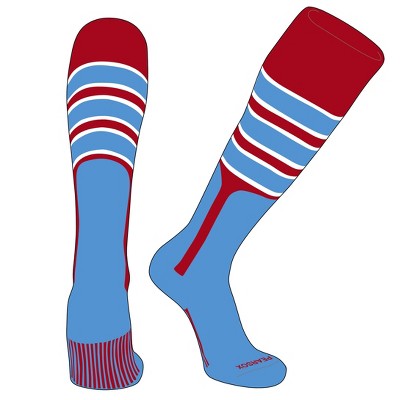 PEAR SOX OTC Baseball Softball Stirrup Socks (C, 9in) Red, White, Sky Blue, SK (XL)