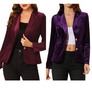 INSPIRE CHIC Women's Notched Lapel Vintage Office Button Front Velvet Blazer 2 Packs - 1 of 4