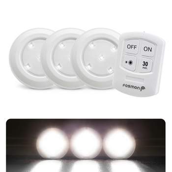 Fosmon Wireless LED Puck Light with Remote Control (Battery Powered) - White - 3 Pack