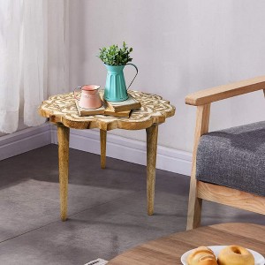 Royal Hampton 18 Inch Handcrafted Mango Wood Side End Table with Floral Carved Top and Tripod Base - 1 of 4