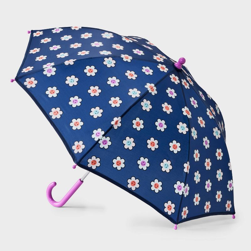 Girls&#39; Daisy Printed Color Changing Stick Umbrella - Cat &#38; Jack&#8482; Navy Blue, 1 of 5