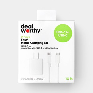 USB-C Wall Charger with 10ft USB-C to USB-C Cable 2 Pack Home Charging Kit - dealworthy™ White - 1 of 4
