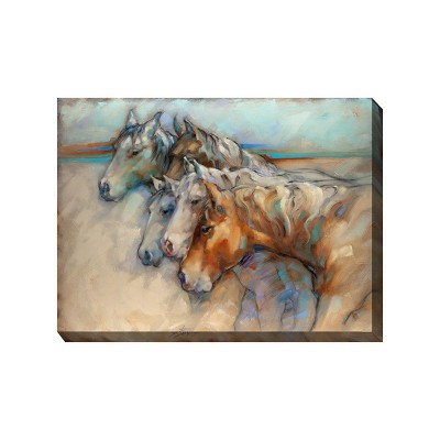 Cottage Garden West of The Wind Companions Brown, Teal 40 x 30 Inch Waterproof Gallery Wrapped Canvas, Outdoor Garden, Yard, Patio All Weather Hanging