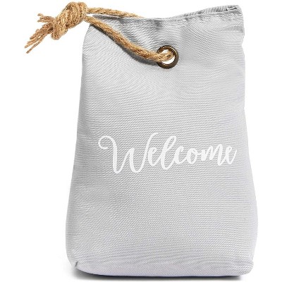 Welcome Heavy Duty Door Stopper Bag, 2 lbs Polyester Door Stop Sand Doorstop with Handle, Gray 5"x3"x7"