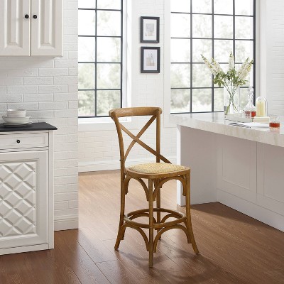 Roxy 42" Gray Wash Wood Counter Stool with Rattan Seat