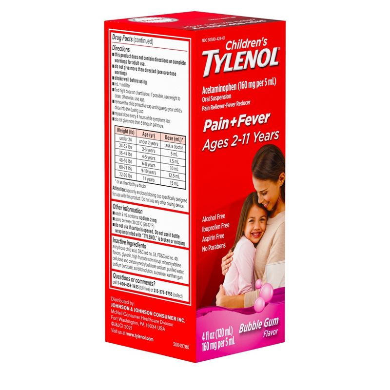 Children&#39;s Tylenol Pain + Fever Relief Liquid - Acetaminophen - Bubble Gum - 4 fl oz, 5 of 10