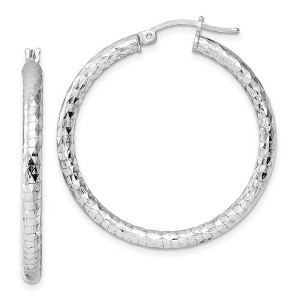 Black Bow Jewelry 3mm Diamond Cut, Polished Sterling Silver Hoops - 35mm (1 3/8 Inch) - 1 of 4