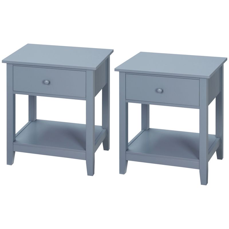 HOMCOM Side Table, Modern End Table with Storage Drawer and Shelf, Nightstand for Bedroom, or Living Room, Set of 2, Gray, 4 of 7