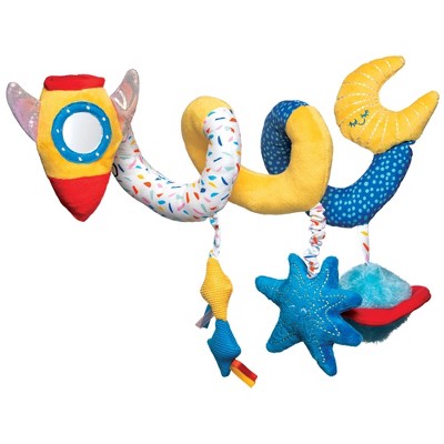 Manhattan Toy Space Themed Rocket Soft Baby Travel Spiral with Baby-safe Mirror, Elastic Pull Cord and Rattle Chime