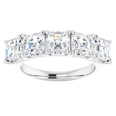 Pompeii3 5Ct Asscher Cut Moissanite Five Stone Wedding Ring Anniversary Band White Gold