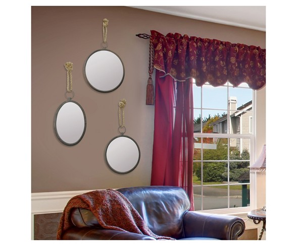 Round Nautical Decorative Wall Mirror with Rope Hanger Silver Gray - CKK Home Decor