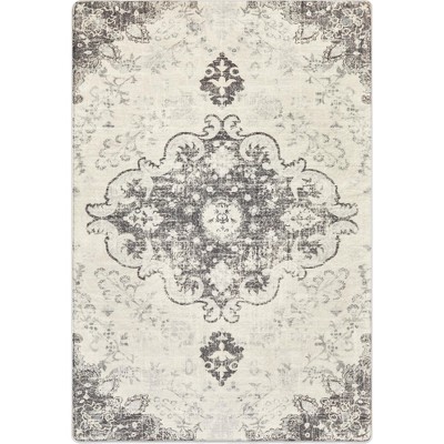 HomeRoots 3' X 5' Ivory And Gray Medallion Distressed Washable Area Rug
