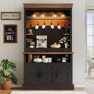 72'' Tall Farmhouse Coffee Bar Cabinet with LED Lights,Kitchen Buffet with Doors & Drawer - 1 of 4