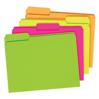 Pendaflex Glow File Folders, Letter Size, 3 Tab, Assorted Colors, Pack of 24
