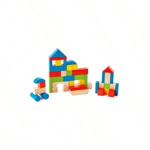Maple Wood Building Blocks,50 Brightly Colored Pieces in Assorted Shapes and Sizes - 1 of 4