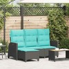 vidaXL Reclining Patio Sofa with Turquoise Cushions - l-Shaped Black Poly Rattan Outdoor Lounger - 2 of 4
