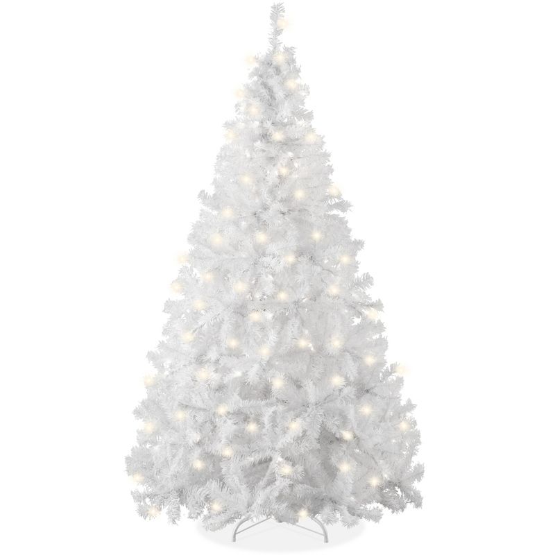 Best Choice Products Pre-Lit Premium Hinged White Artificial Christmas Pine Tree w/ Lights, Stand, PVC Branch Tips, 1 of 9