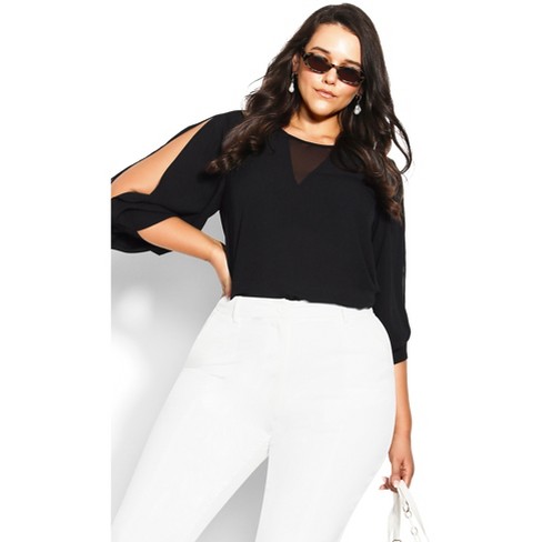 City Chic| Women's Plus Size Sexy Peekaboo Shirt - Black - 18w