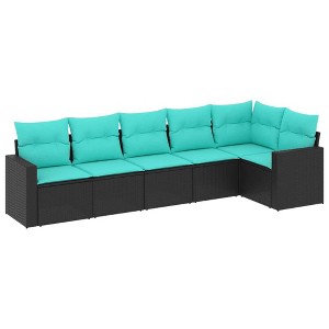 vidaXL Garden Sofa Set Black and Blue PE Rattan, Steel, Polyester 6 Piece - 1 of 4