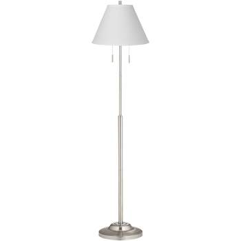 360 Lighting Abba Modern Floor Lamp Standing 66" Tall Brushed Steel Silver White Linen Empire Shade for Living Room Bedroom Office House Home Decor