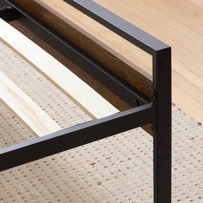 Twin Brown Wood and Metal Platform Bed with Headboard