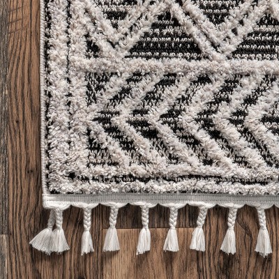 Grey Moroccan Lattice Tassel Runner Rug 2' x 6'