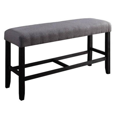 48" Gray Linen Upholstered Counter Height Bench with Weathered Espresso Wood Frame