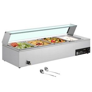 VEVOR Commercial Food Warmer, 1500W Electric Stainless Steel Steam Food Warmer with Glass Cover, 4-Pan Countertop Buffet Bain Marie, Silver - 1 of 4