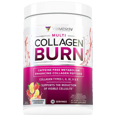 Multi Collagen Burn Hydrolyzed Collagen Peptides Powder with Types I II III V X, Supports Weight Loss, Strawberry Lemonade, Vitauthority, 30 servings - image 1 of 4