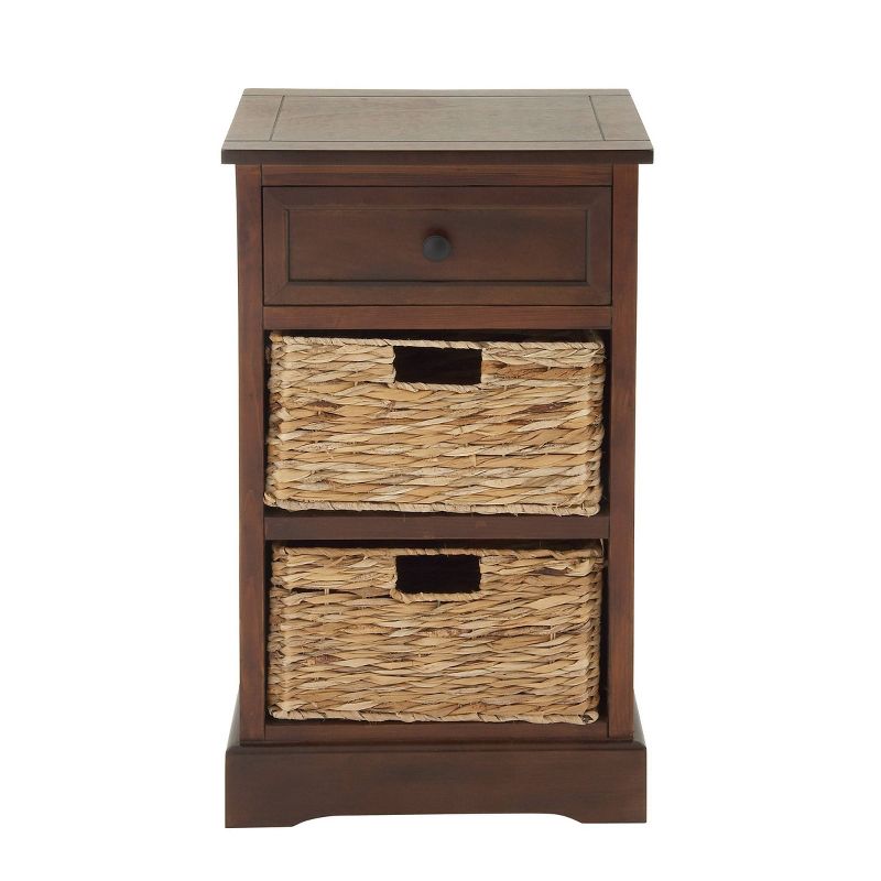 Wooden Side Chest with Wicker Drawers Brown - Olivia &#38; May, 1 of 8