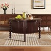 HDZNVF Vintage Round Coffee Table with Storage, Mid Century Modern Cocktail Table with Sliding Door, Walnut - 3 of 4