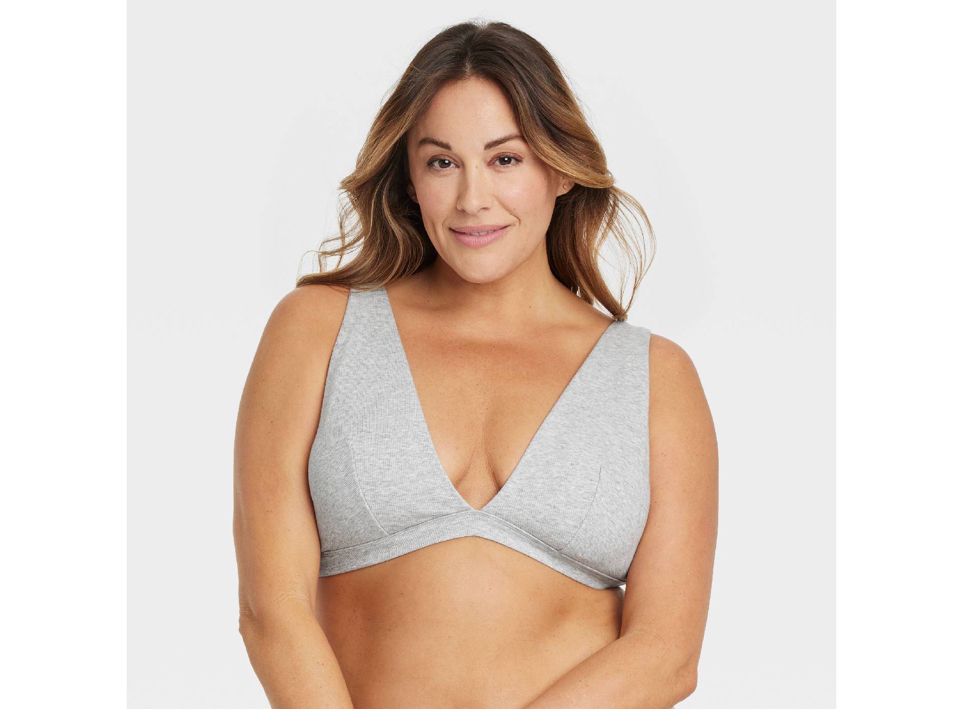Women's Cotton Blend Plunge Bralette - Auden™ Light Gray 1X