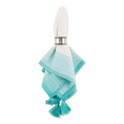 6pk Cotton Striped Napkins with Tassels Turquoise  - Design Imports
