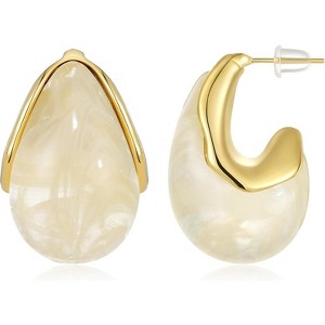 Acrylic Teardrop Hoop Earrings: 14K Gold Plated & Lightweight Hollow Design - 1 of 4