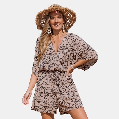 Women's Chic Leopard Print Romper for Beach Getaways - Cupshe