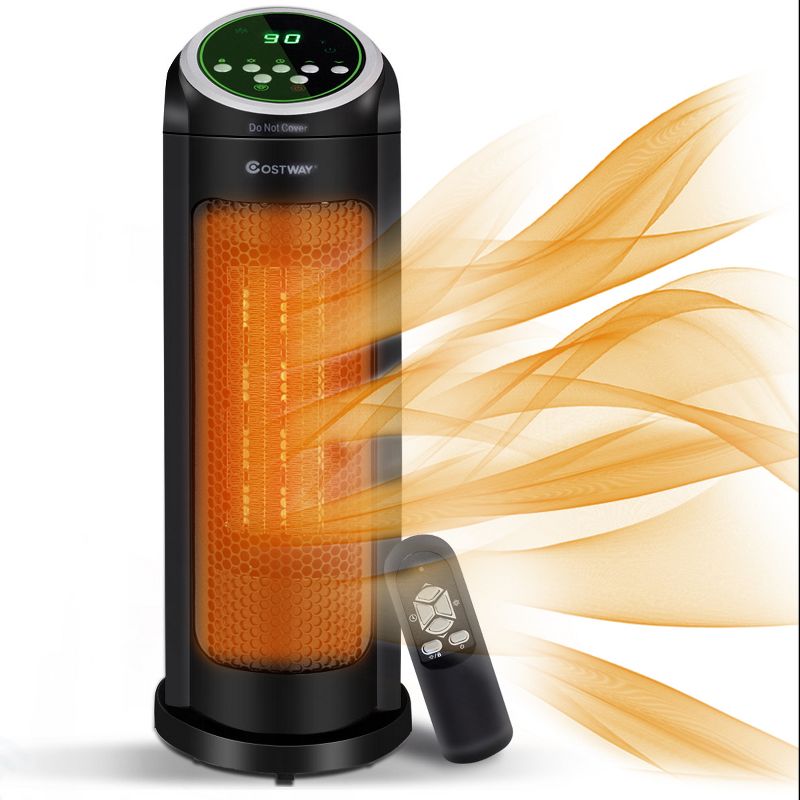 Costway Portable Oscillating PTC Ceramic Space Heater 1500W LED 12H Timer Remote Control, 1 of 11