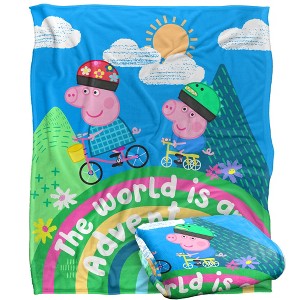 Kids' Peppa Pig World Is An Adventure Peppa And George Silky Touch Blanket White 36X58 - 1 of 4