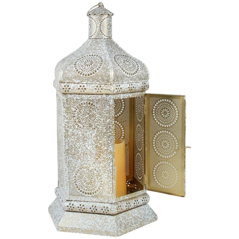 Northlight 21.5" White and Gold Moroccan Style Pillar Candle Table Lantern, 3 of 5