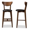 Set of 2 Eline Mid-Century Modern Barstools: Walnut, Faux Leather, Fixed Height - Baxton Studio - 3 of 4