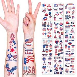 4E's Novelty Patriotic Temporary Tattoos 100 Pcs, 4th of July Tattoos, Fake Tattoos for Independence Day Party Supplies - 1 of 4