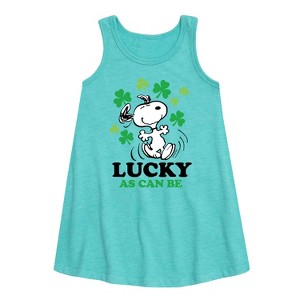 Girls' - Peanuts - Lucky Can Be Graphic Sleeveless Aline Dress - 1 of 4