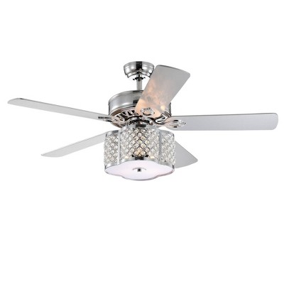 52" x 52" x 21" Myers Ceiling Fan Silver with Crystal Drum Shade - Warehouse Of Tiffany