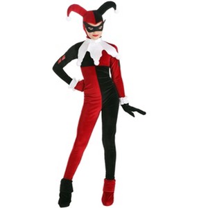 HalloweenCostumes.com Deluxe Harley Quinn Costume for Kids, Red & Black Jumpsuit & Mask for Super Villain Outfit & Comic Cosplay - 1 of 4